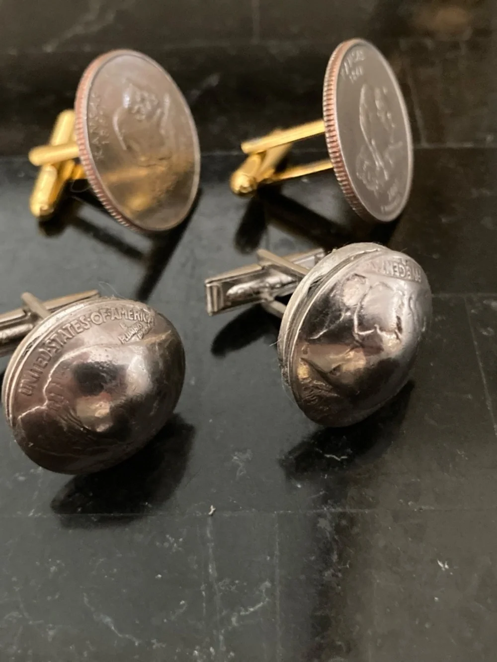 American Buffalo Coin Cufflinks Set Buffalo Nickel & 2005 Kansas Quarter Pairs
